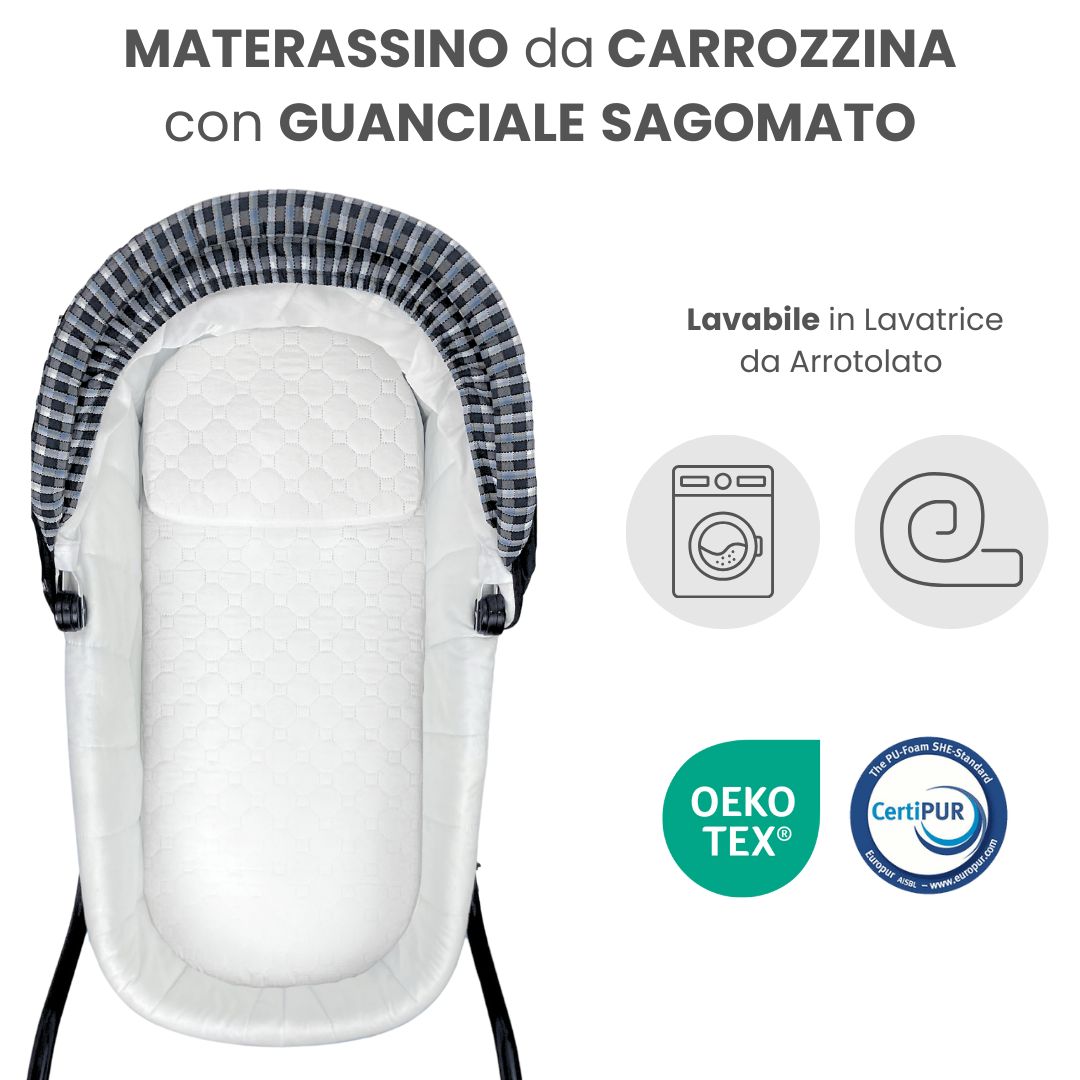 IDELIO Materassino Carrozzina Navicella Neonato Completo di Guanciale