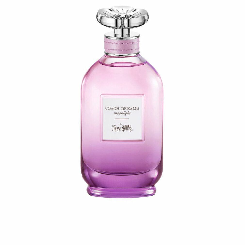 Flacone rotondo, rosa-viola. Tappo argentato. Testo: Coach Dreams Moonlight. Logo: carrozza. Scritta: Eau de Parfum.