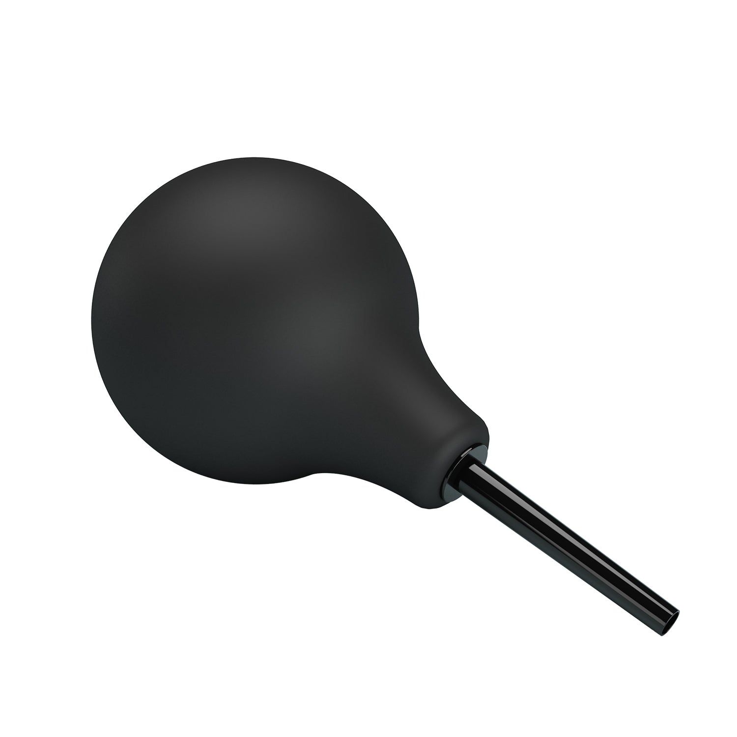 Doccia anale nera. Corpo a forma di pera, punta cilindrica. In gomma. Punta e corpo collegati.