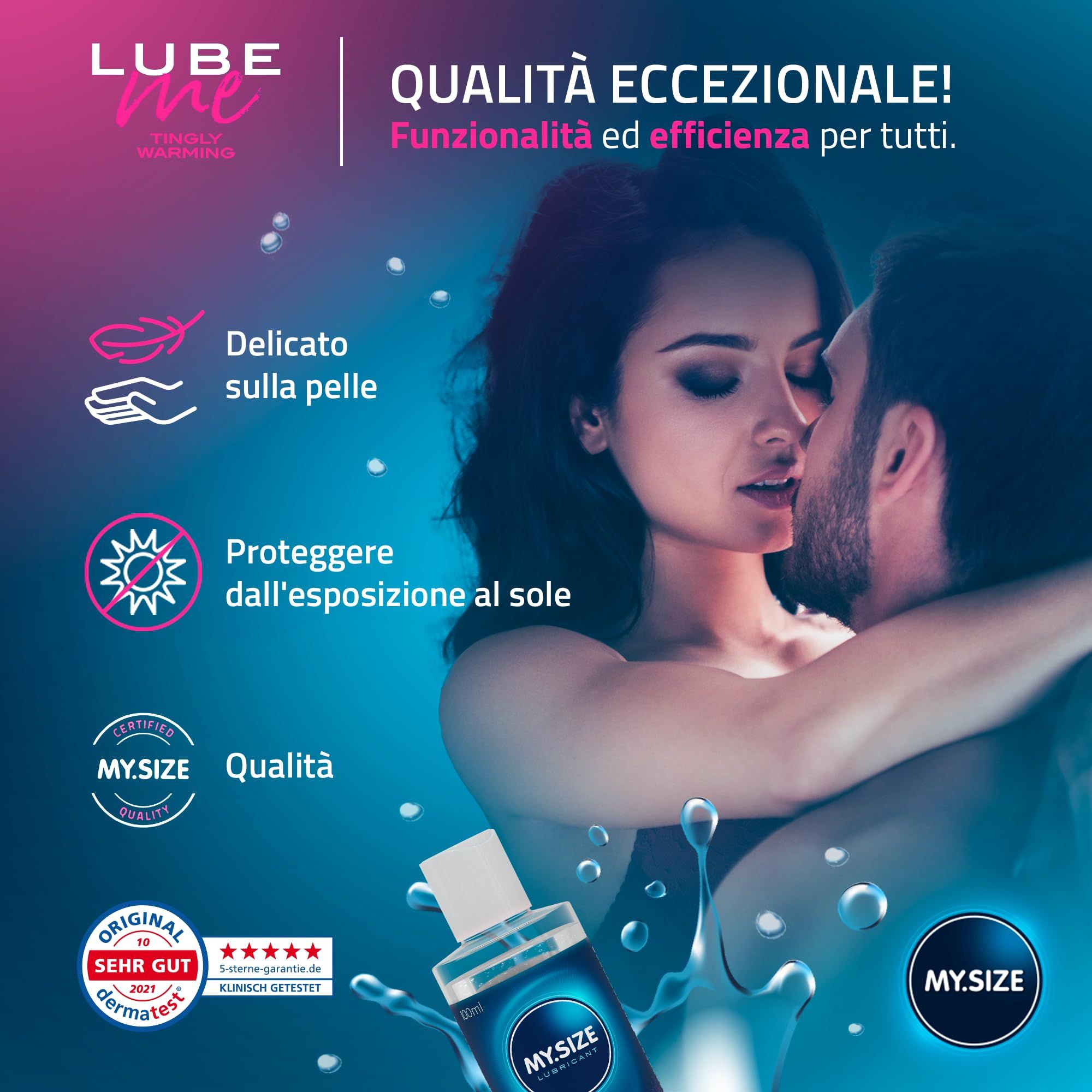 MY.SIZE Lube Me Gel Lubrificante Tingly Warming, flacone 100ml, con coppia e sigilli.