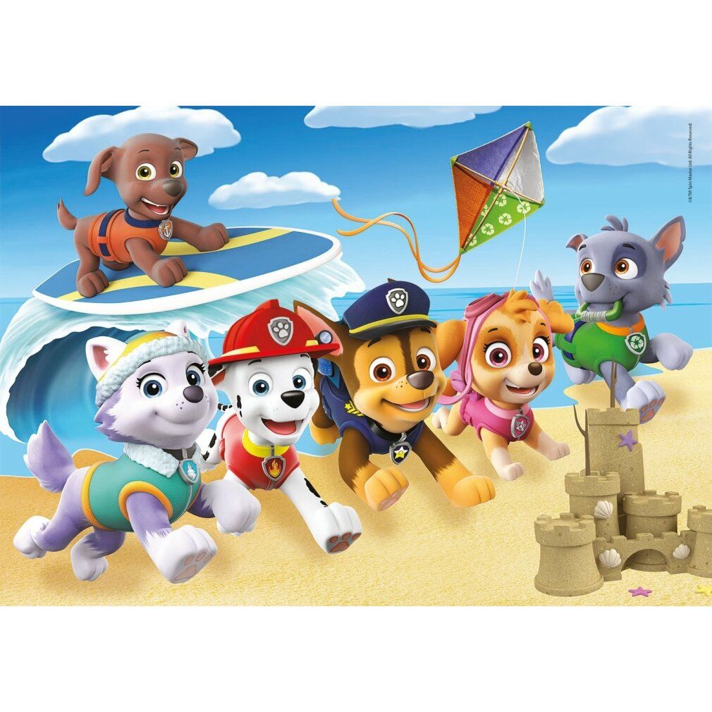 Puzzle Paw Patrol, 60 pezzi. Personaggi Paw Patrol sulla spiaggia. Aquilone sullo sfondo. Marca: Clementoni.