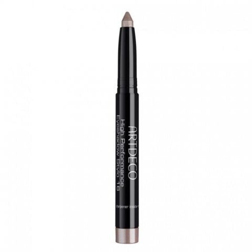Artdeco High Performance Eyeshadow Stylo. Matita nera con punta argentata. Nome del prodotto e marchio visibili.