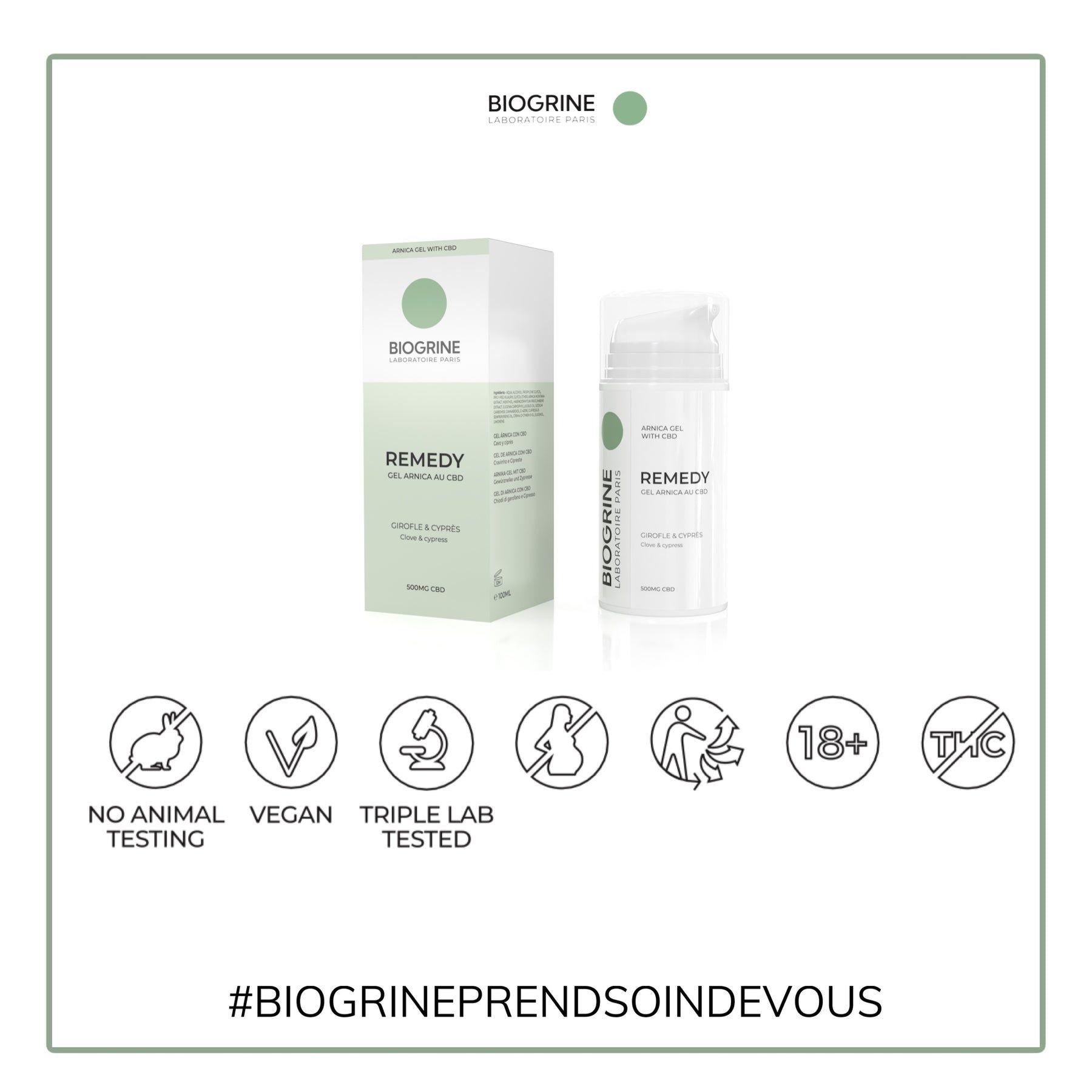 BIOGRINE Gel "REMEDY"  con Arnica, CBD Bio, Chiodi di Garofano e Cipresso