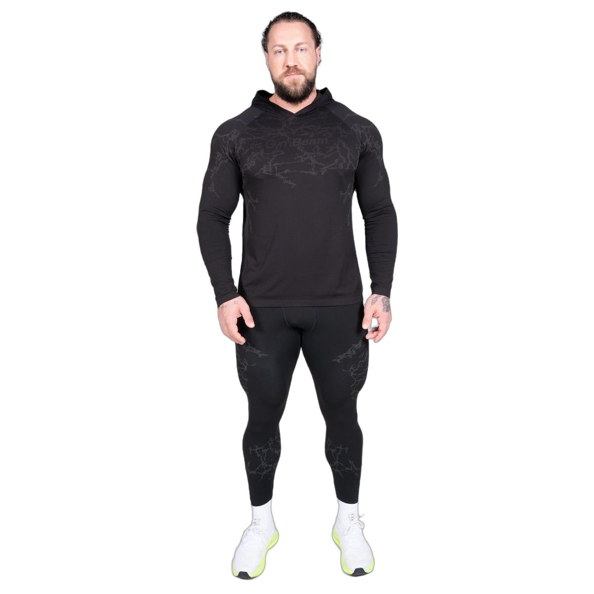 GymBeam Leggings uomo senza cuciture slim in poliestere, nylon ed elastan Static nero