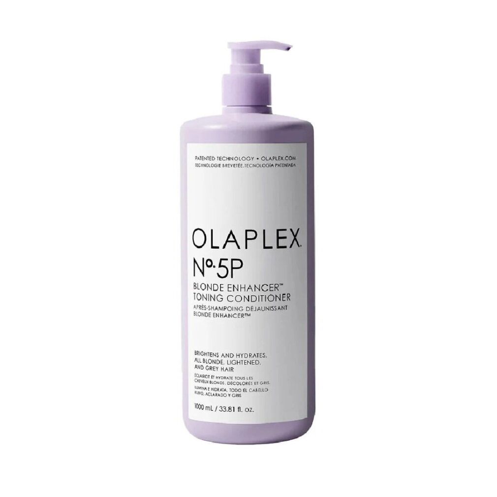 Olaplex N°5P Balsamo in flacone lavanda con erogatore a pompa.