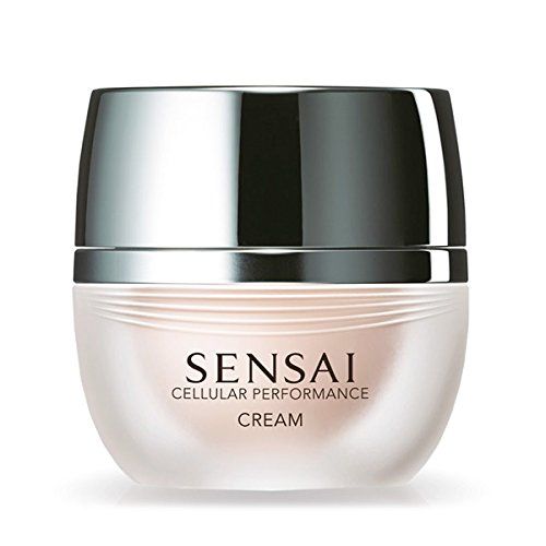 Vaso di crema con coperchio argentato. Scritta: SENSAI CELLULAR PERFORMANCE CREAM. Contenitore in vetro smerigliato.