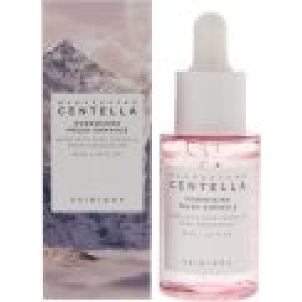 Flacone di siero Centella con contagocce e scatola. Liquido rosa.