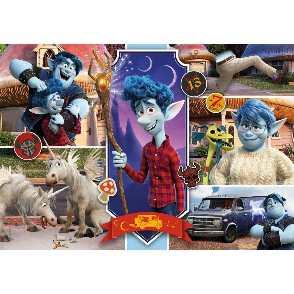 Puzzle Disney Onward. 60 pezzi. Logo Clementoni. 5+. Dimensioni: 33,5 x 23,5 cm.