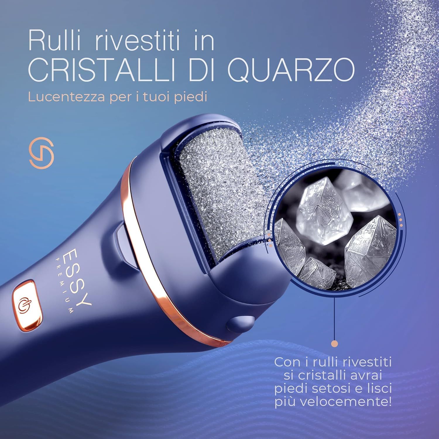 Rimuovi calli elettrico Essy con 5 rulli di ricambio – Blu