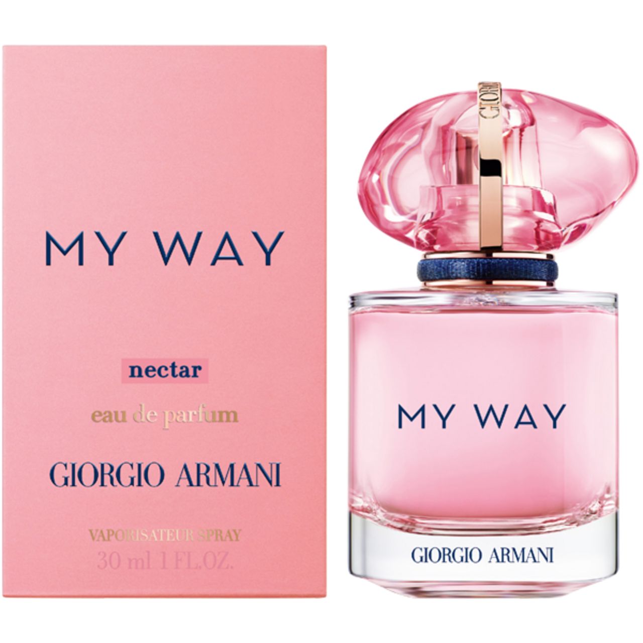 Flacone e scatola rosa. Scritta "MY WAY nectar eau de parfum" e "GIORGIO ARMANI". 30 ml.