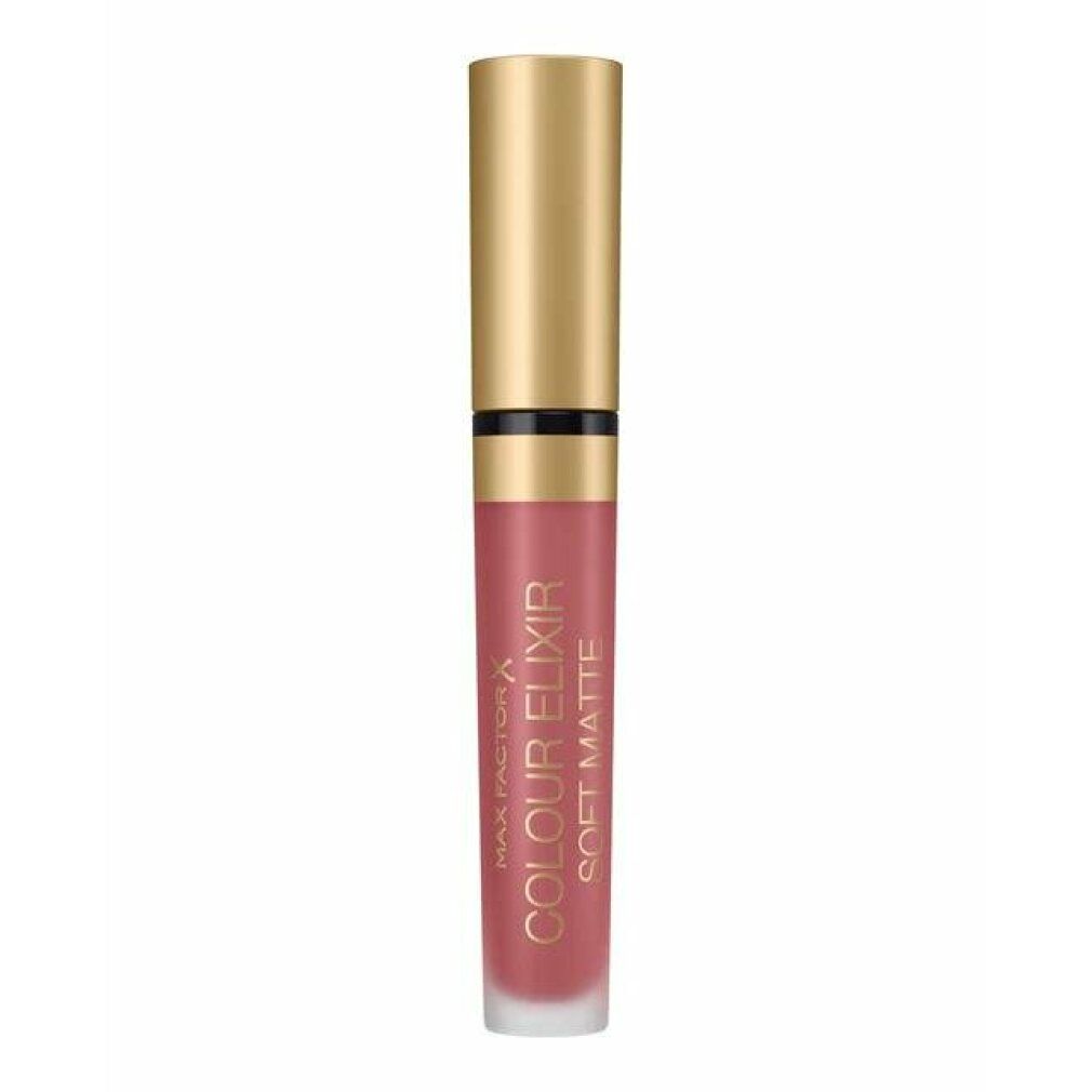 Rossetto con cappuccio dorato. Scritta: Max Factor Colour Elixir Soft Matte.