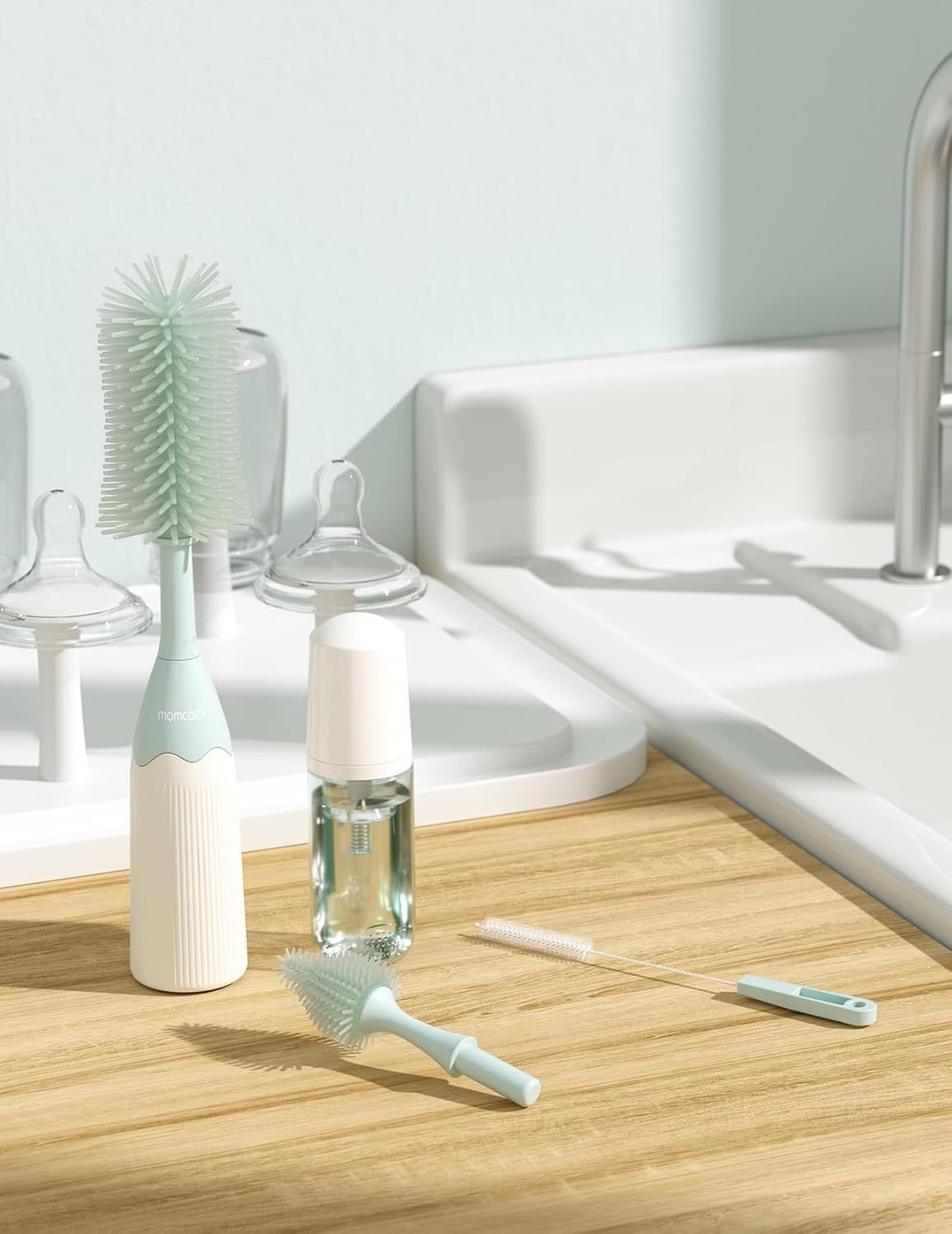 Set di spazzole per biberon Momcozy con tecnologia a pressione schiumogena