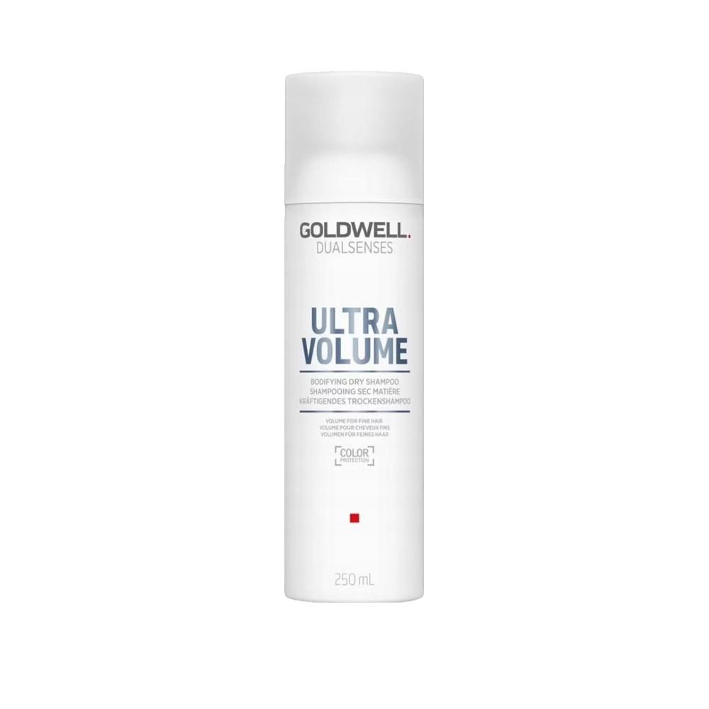 Spray shampoo bianco con scritta Goldwell Dualsenses Ultra Volume. 250 ml. Shampoo secco.