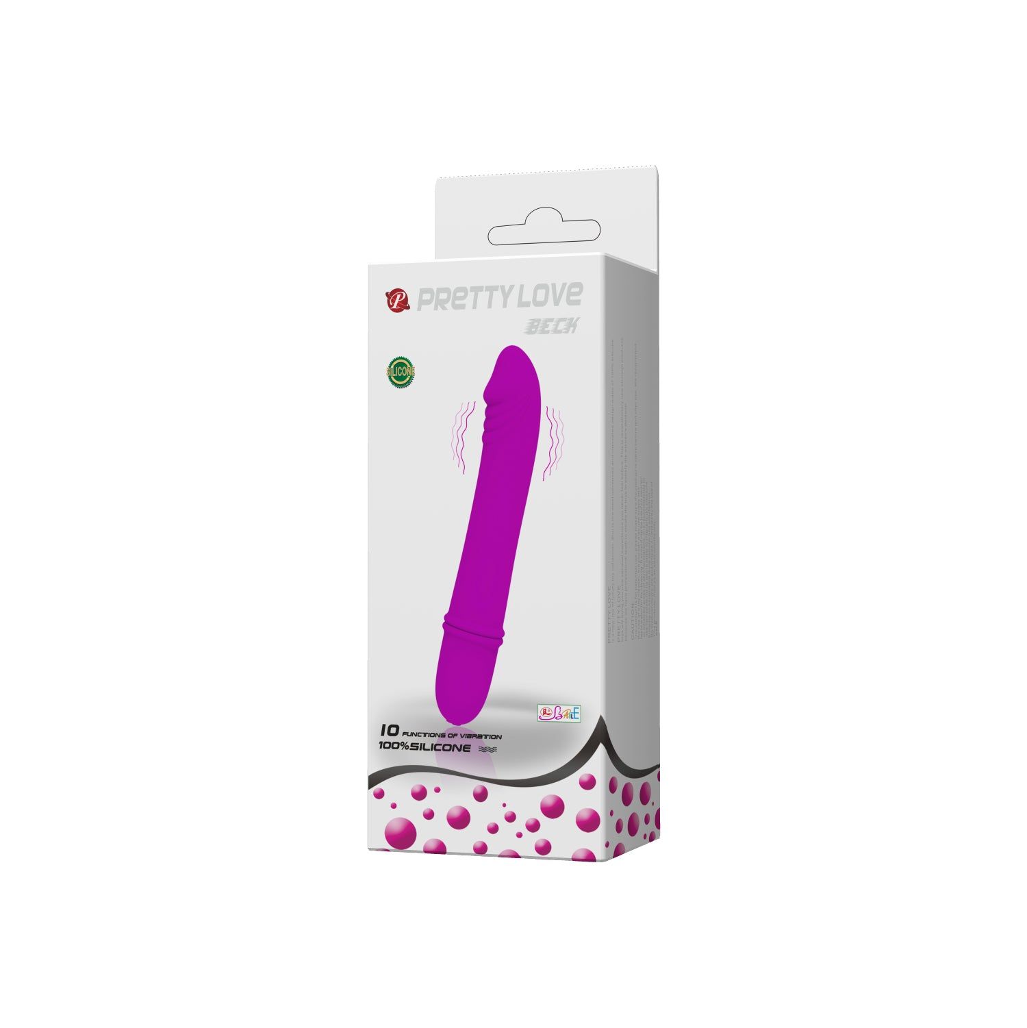 Confezione per Beck Mini-Vibrator. Scatola bianca con immagine del prodotto e testo.