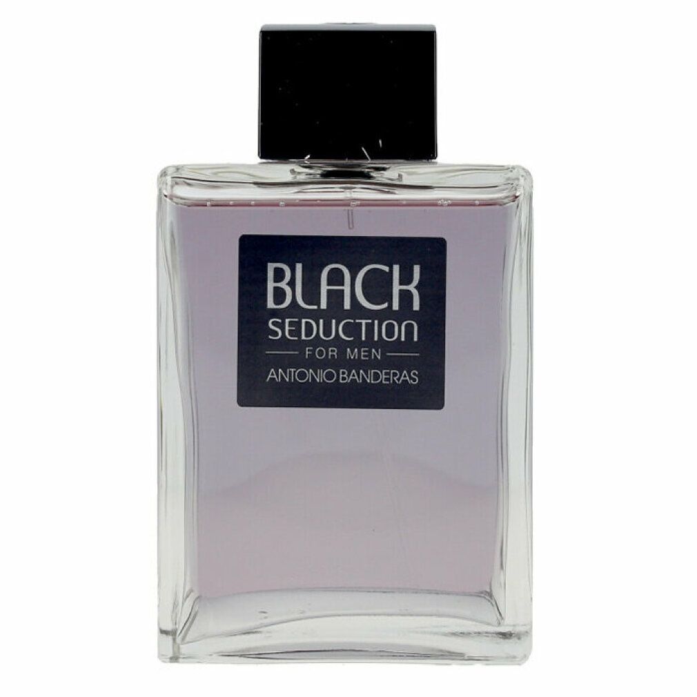 Flacone con tappo nero. Etichetta "BLACK SEDUCTION FOR MEN" e "ANTONIO BANDERAS".