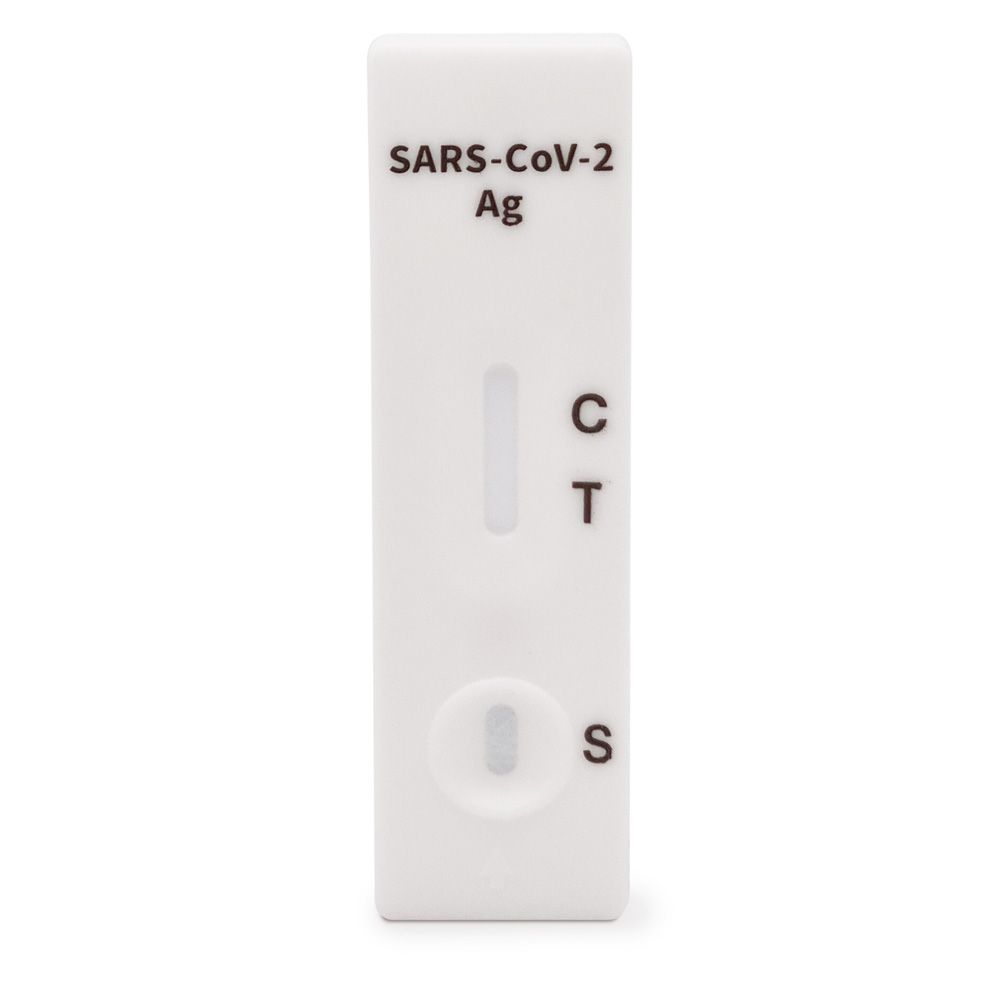 Striscia reattiva con i segni C, T e S. Stampa: SARS-CoV-2 Ag.