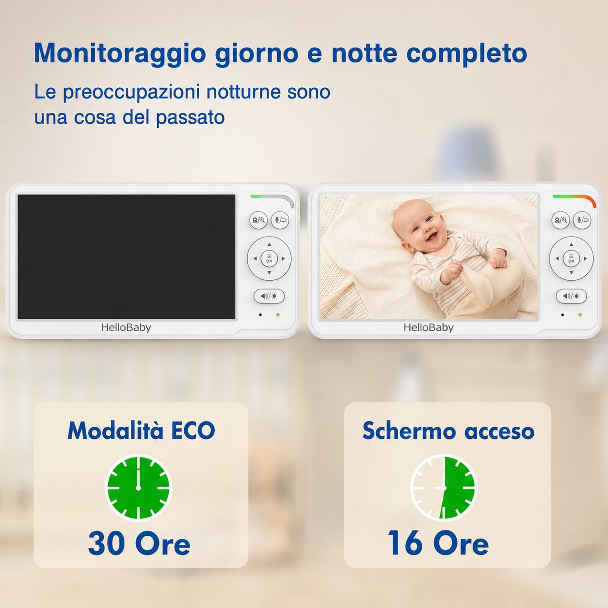 Baby monitor con telecamera da 6 pollici HelloBaby