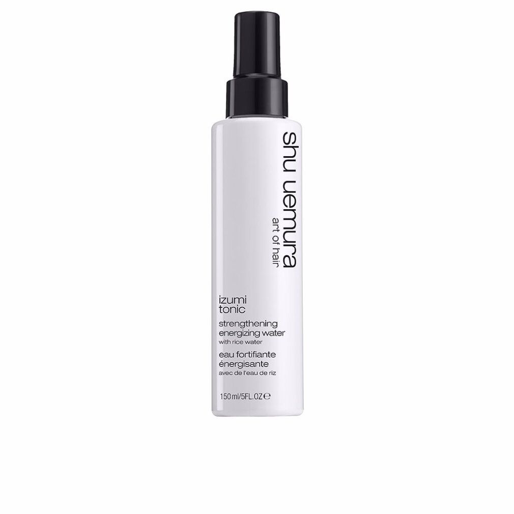 Prodotto bianco con vaporizzatore nero. Scritta: Shu Uemura, izumi tonic, acqua fortificante energizzante. 150ml/5FL.OZ.