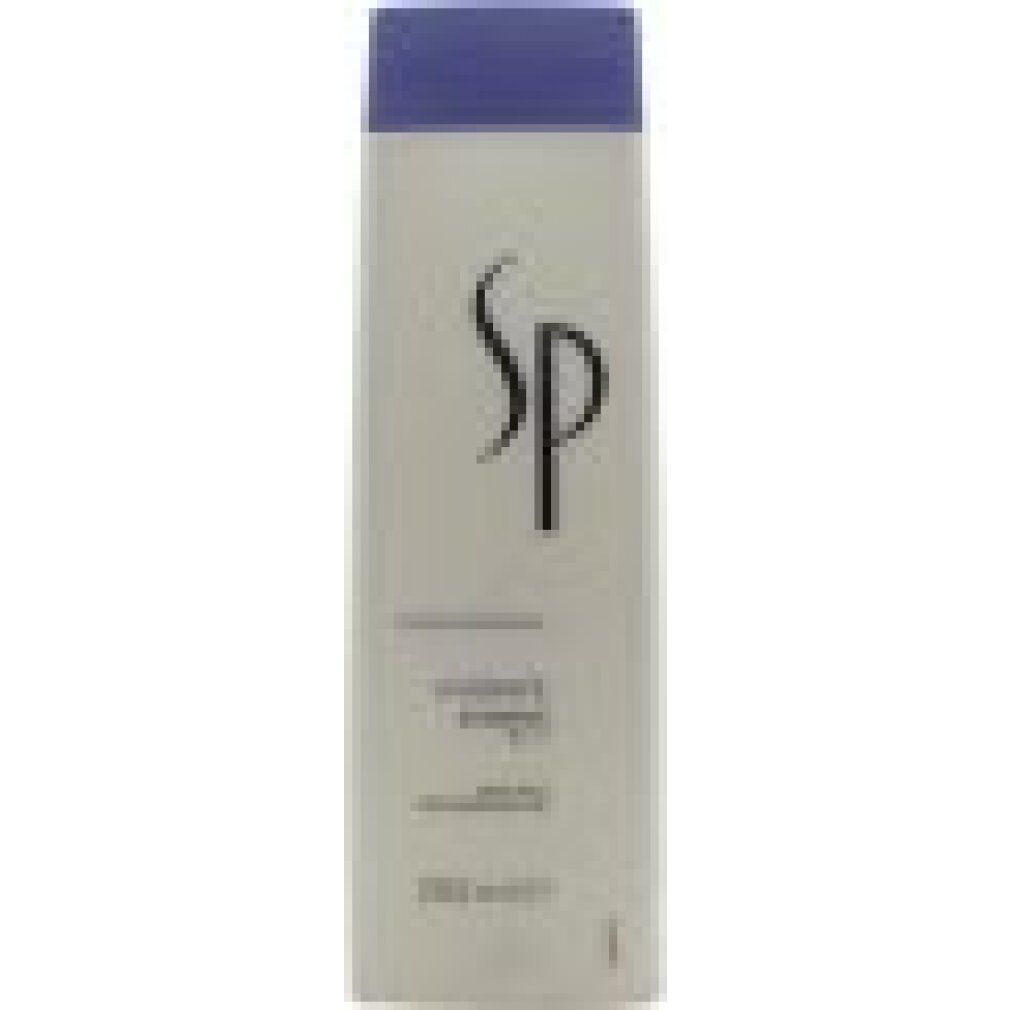 Flacone di shampoo bianco con tappo blu. Scritta SP, Hydrate Shampoo. Per capelli secchi.