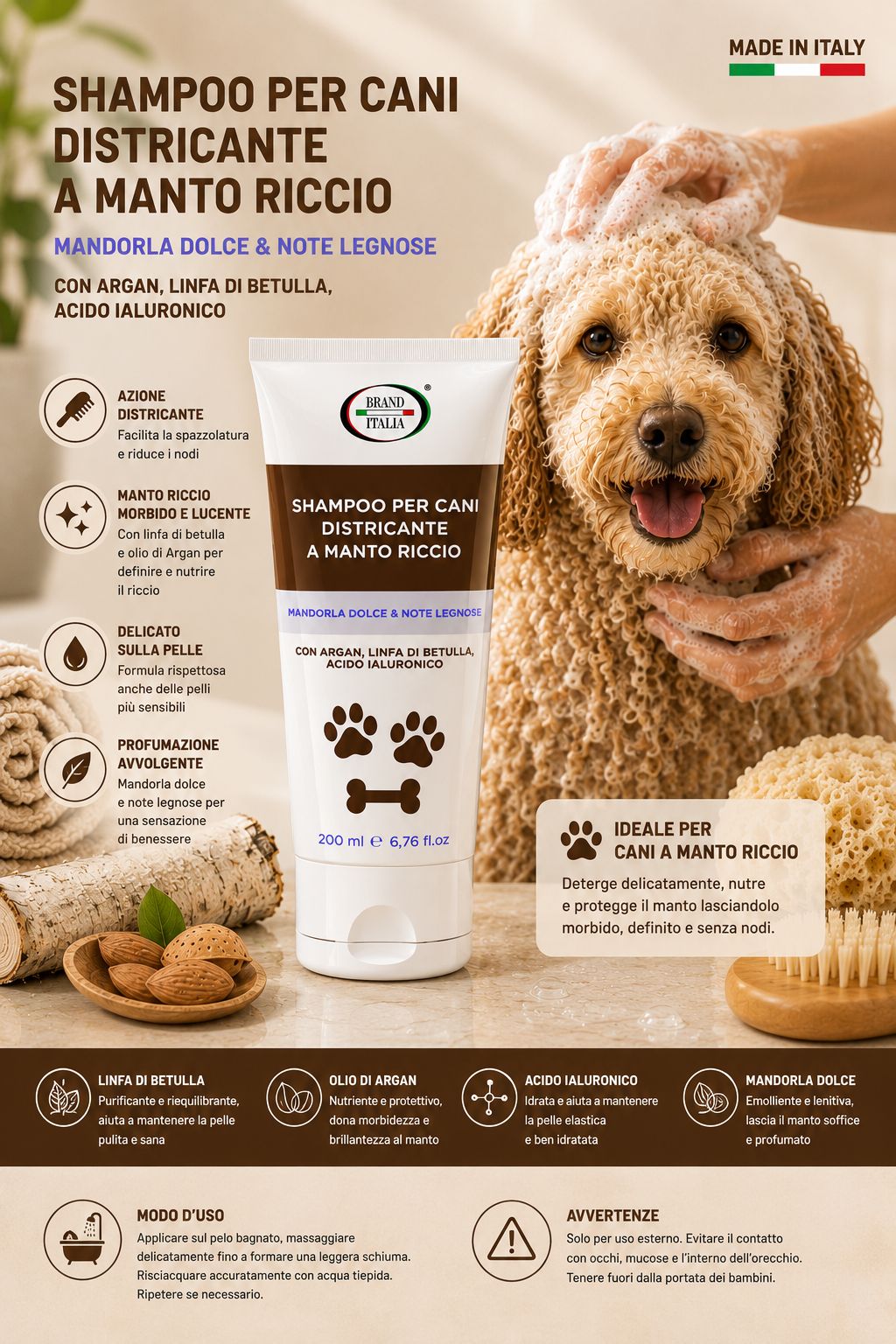 BRAND ITALIA - Shampoo Districante per Cani a Manto Riccio