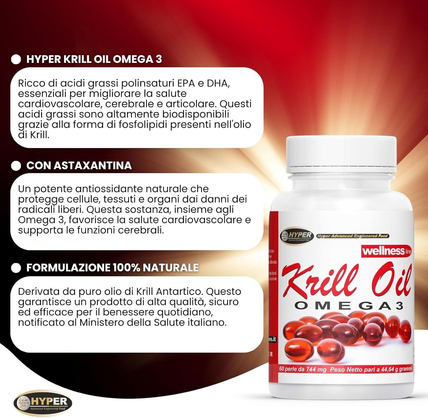 HYPER Krill Oil Omega 3 (EPA e DHA). Krill Oil con Astaxantina