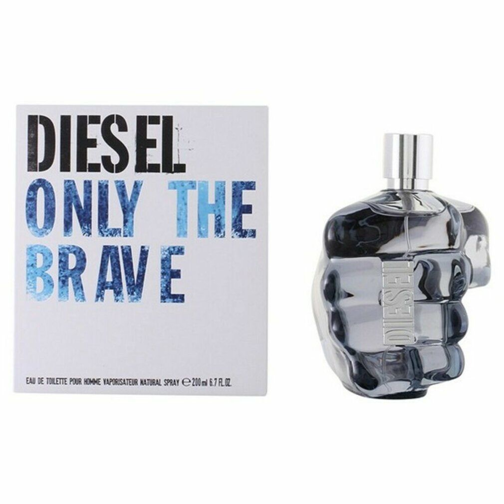 Flacone di profumo e confezione. Sulla confezione c'è scritto "DIESEL ONLY THE BRAVE".