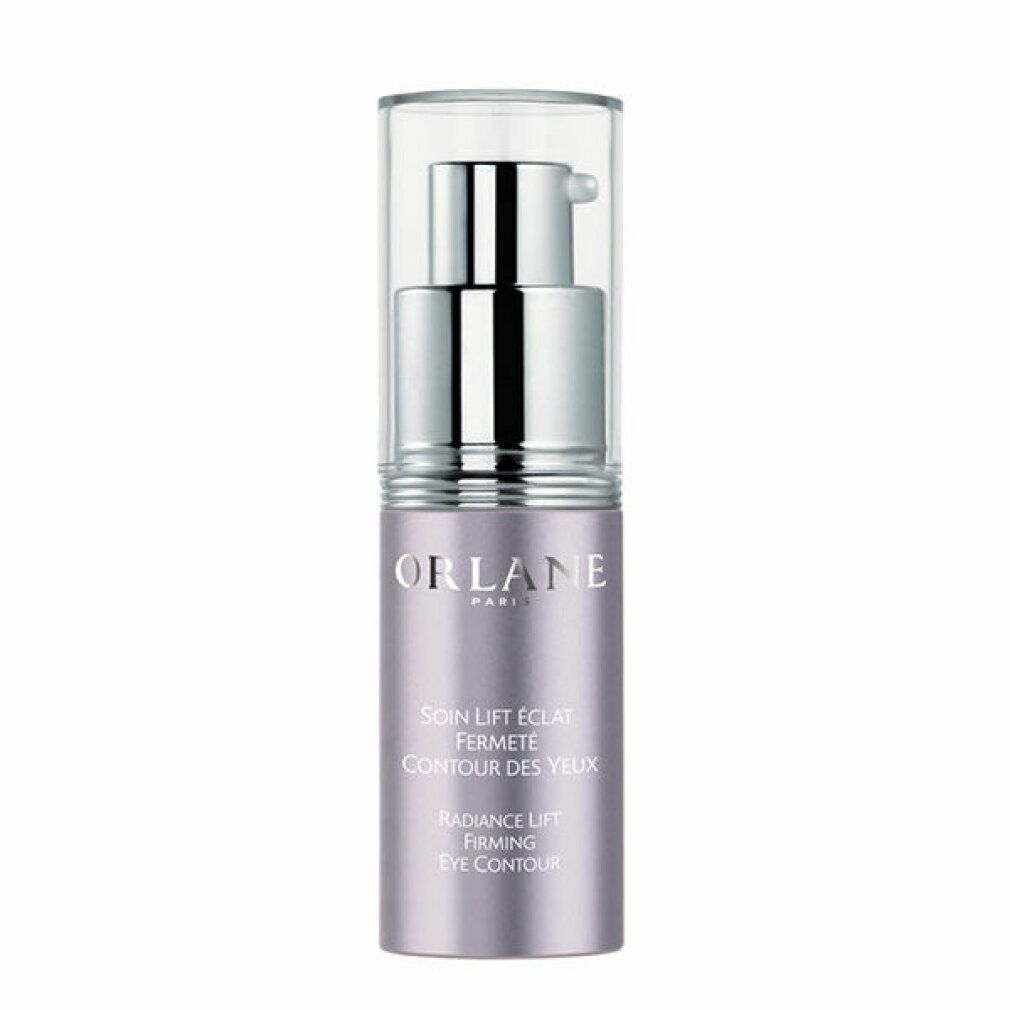 Orlane Radiance Lift Firming Eye Contour. Flacone viola con pompa argentata. Testo: Soin Lift Éclat, Fermeté, Contour des Yeux, Radiance Lift Firming Eye Contour.