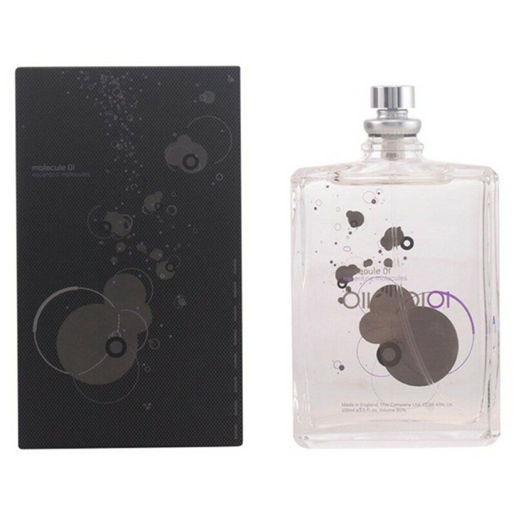 Flacone in vetro con vaporizzatore e scatola nera. Loghi e testo sulla scatola e sul flacone.