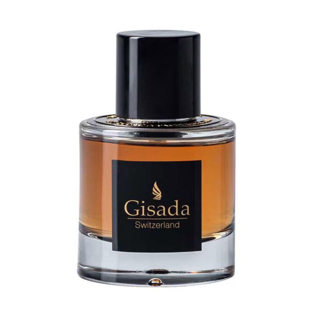 Gisada Ambassador For Men Eau de Parfum Nat. Spray in flacone di vetro con tappo nero ed etichetta nera.
