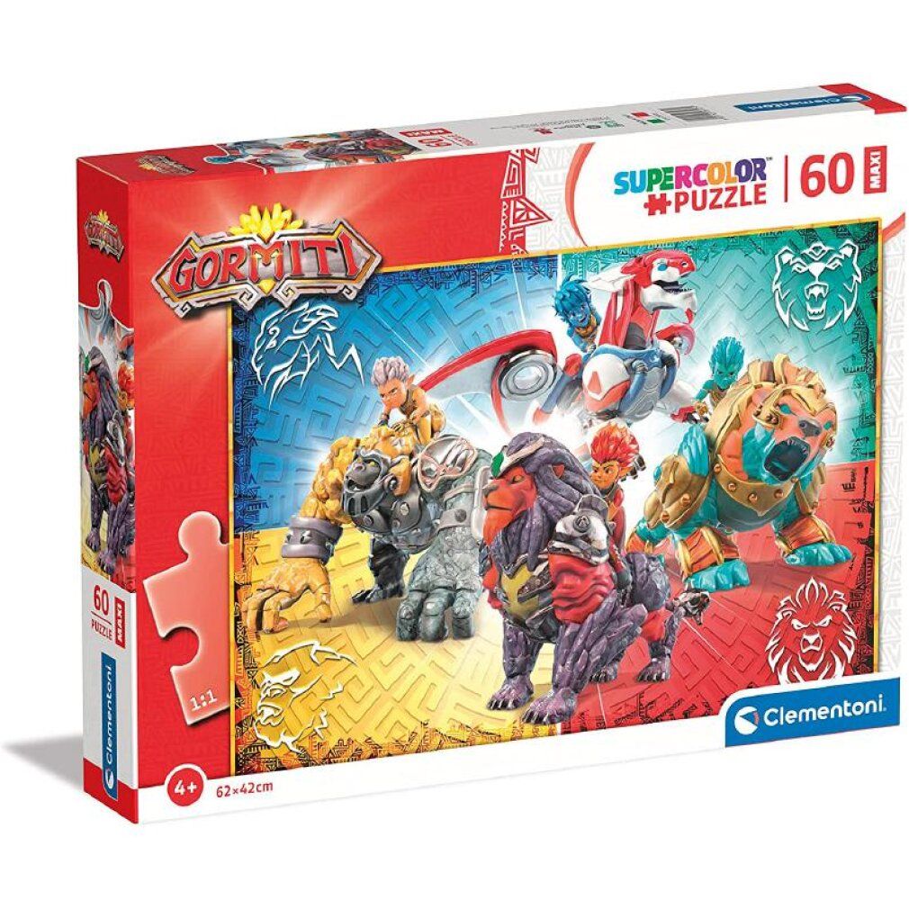 Puzzle Clementoni Gormiti: Krieger der vier Elemente maxi 60 pezzi. Confezione, puzzle con personaggi Gormiti. Dimensioni 62x42cm.