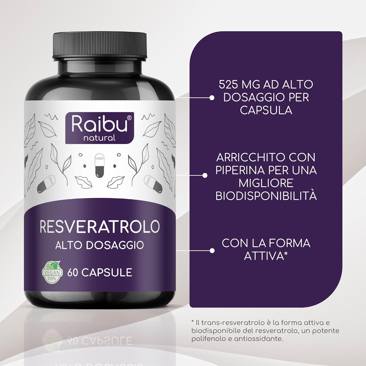 Resveratrolo Capsule 525 mg Alta Potenza - RAIBU
