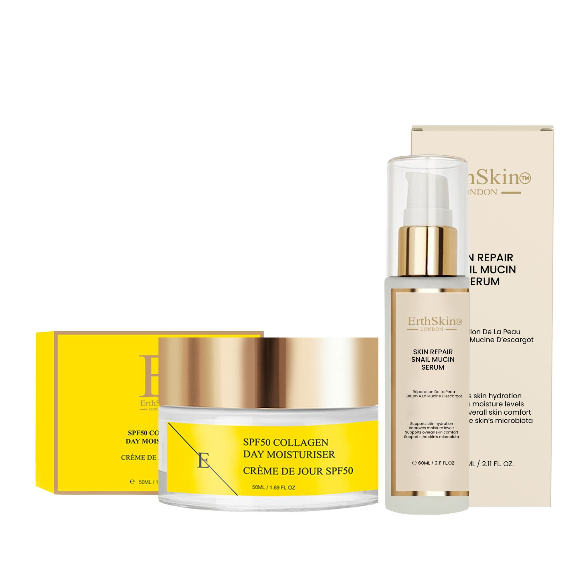 ErthSkin London Crema riparatrice alla bava di lumaca + cuscinetti contorno occhi al collagene