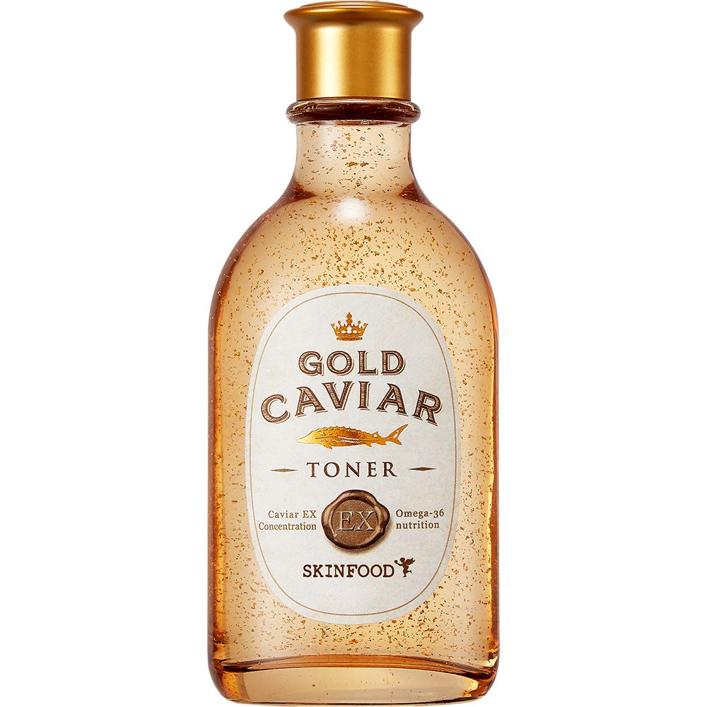 SKINFOOD Gold Caviar Ex Face Toner – Tonico di lusso con caviale e oro per una pelle luminosa