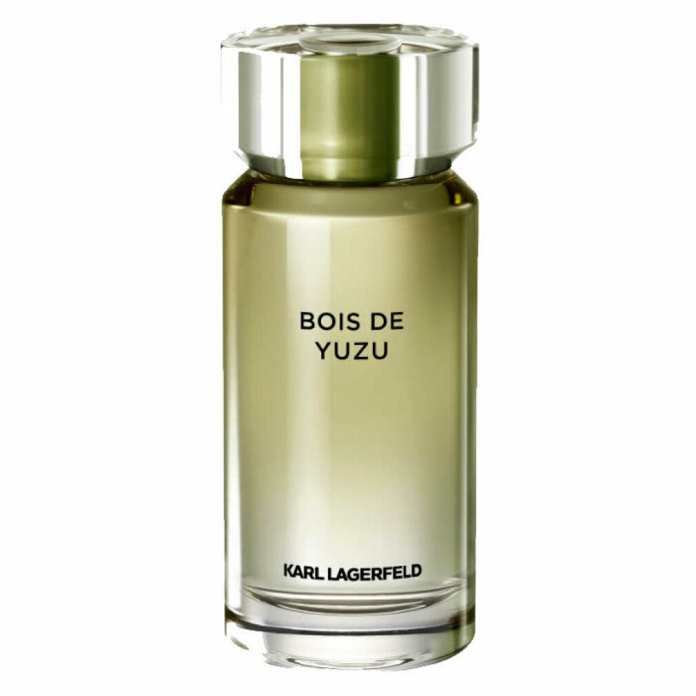 Flacone profumo Karl Lagerfeld Bois de Yuzu con tappo argentato e verde.