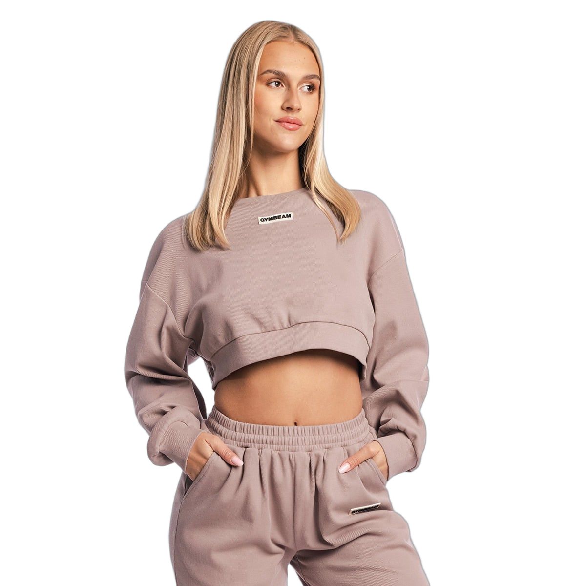 GymBeam Felpa donna cropped Aura Roux senza cappuccio a maniche lunghe