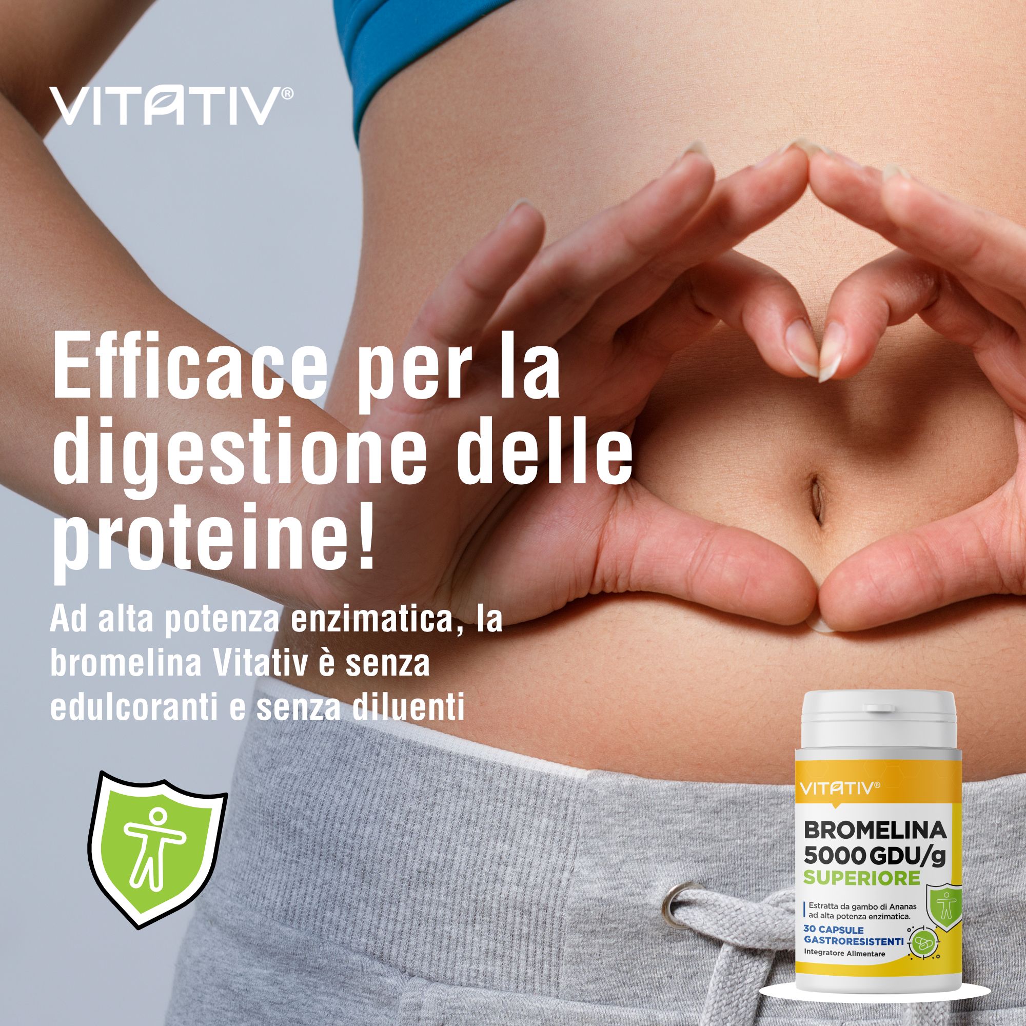 Vitativ® Bromelina 5000 GDU/g Superiore 30 Capsule Gastroresistenti | Drenante Forte Gambe Stanche