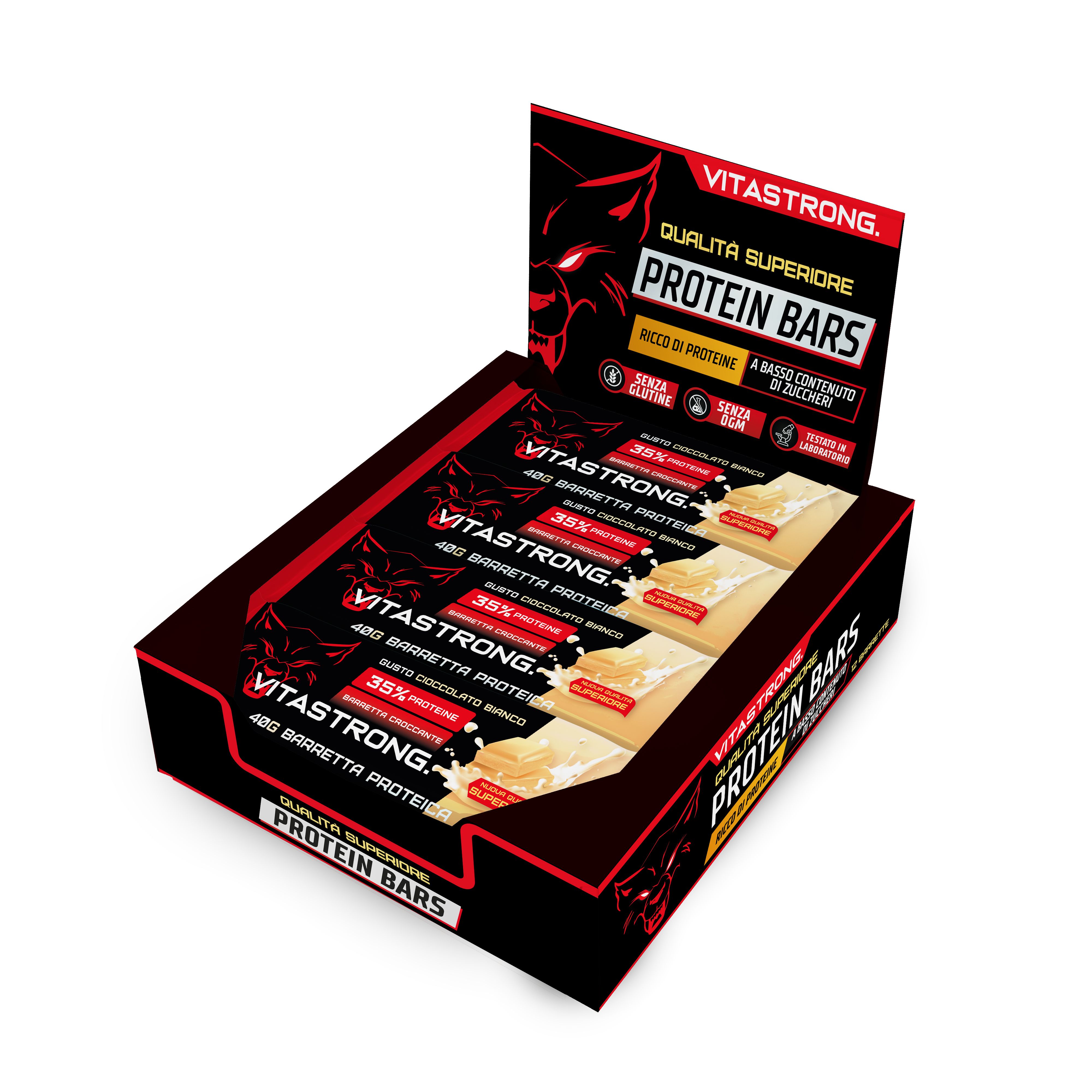 Vitastrong Crunchy Barretta al Cioccolato Bianco - Box x12, Alta proteina
