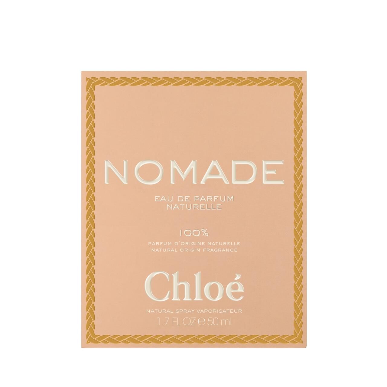 Confezione con scritta: NOMADE, Eau de Parfum Naturelle, Chloé, 1.7 FL.OZ 50 ml.