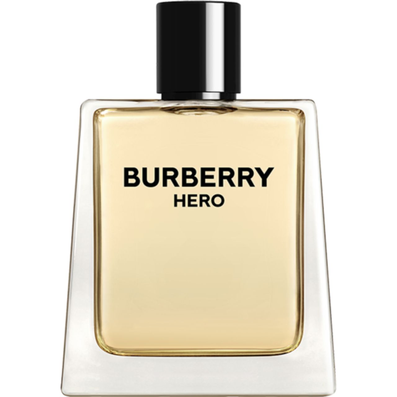 Burberry Hero E.d.T. Nat. Spray. Flacone quadrato con tappo nero. Scritta: BURBERRY HERO.