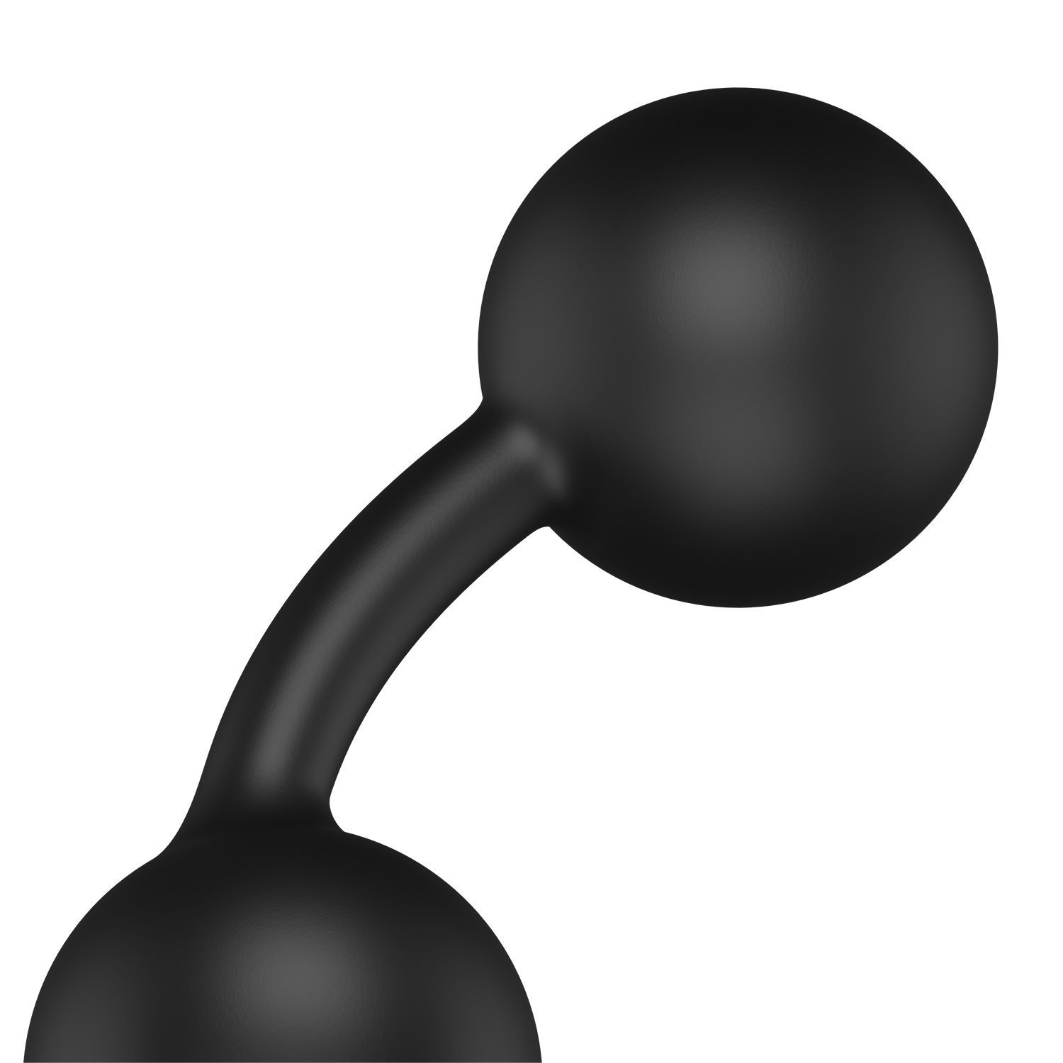 Primo piano di una sfera nera con stelo curvo. Materiale flessibile.