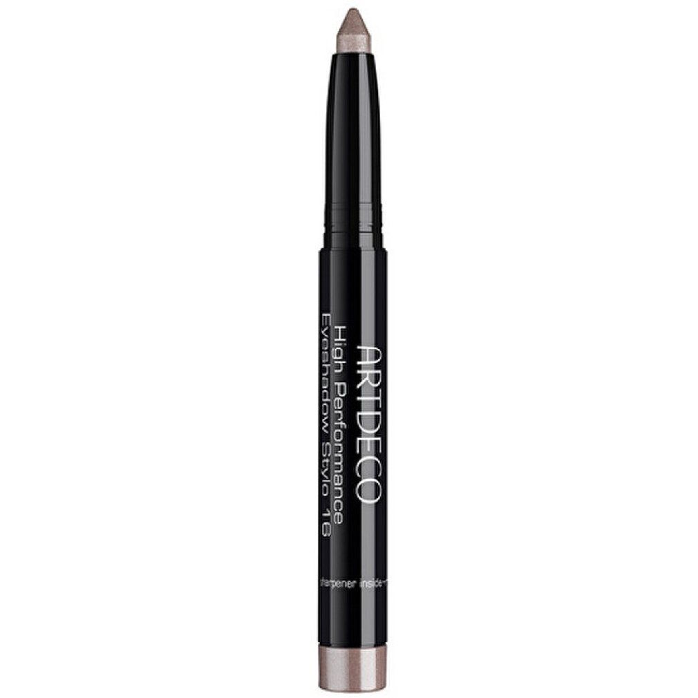 Artdeco High Performance Eyeshadow Stylo. Matita nera con nome del prodotto. Punta grigia.