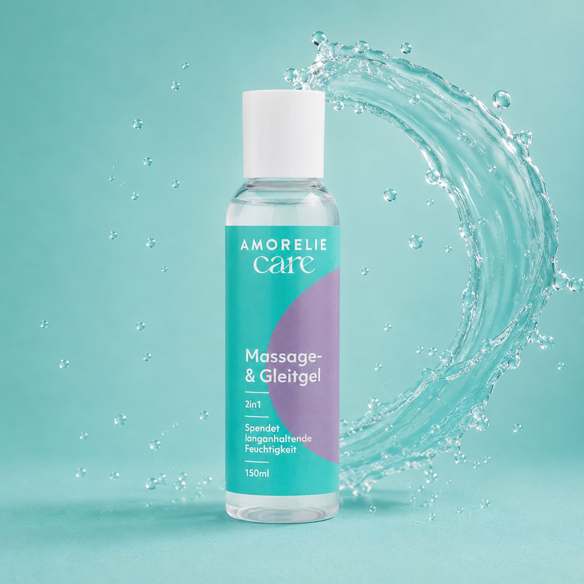 Flacone AMORELIE Care Gel massaggio & lubrificante 2in1 con spruzzi d'acqua.