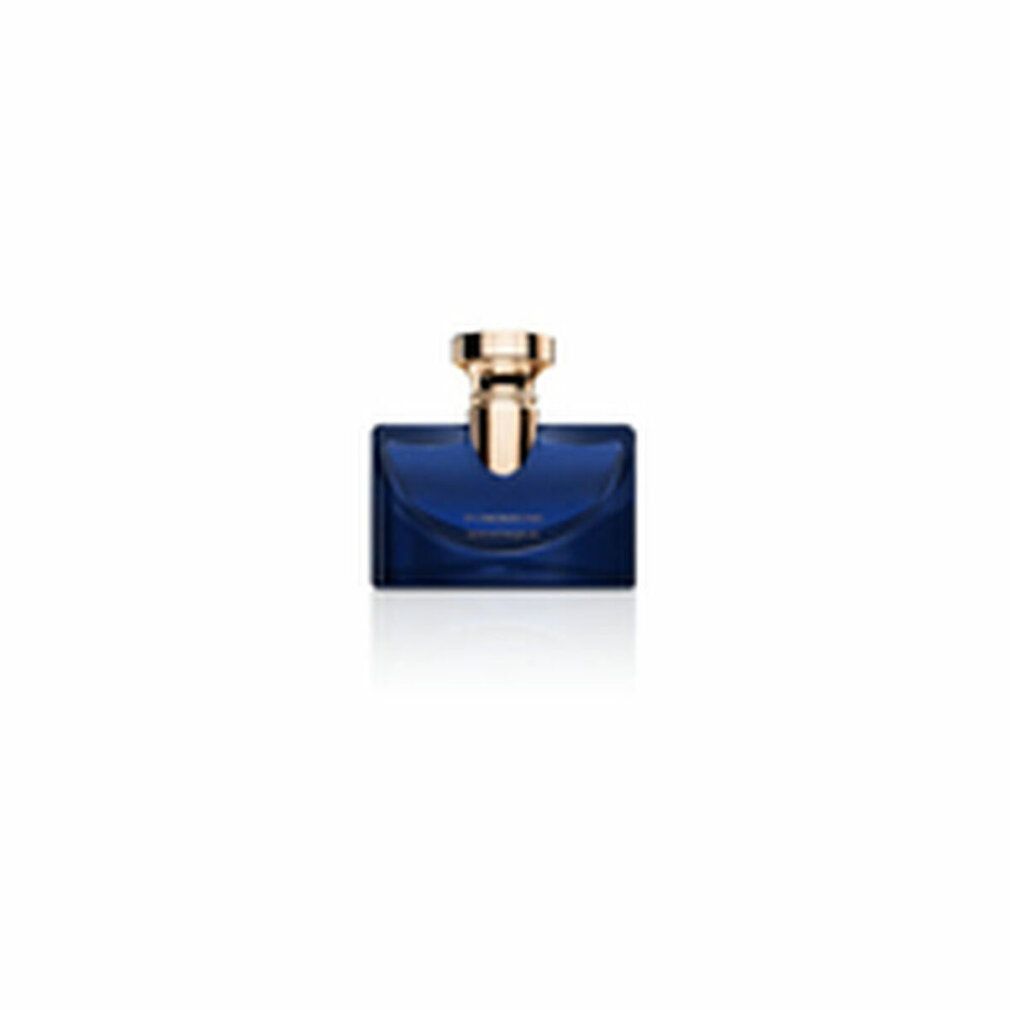 Bvlgari Splendida Tubereuse Mystique Eau de Parfum Spray in un flacone di vetro blu con tappo dorato.