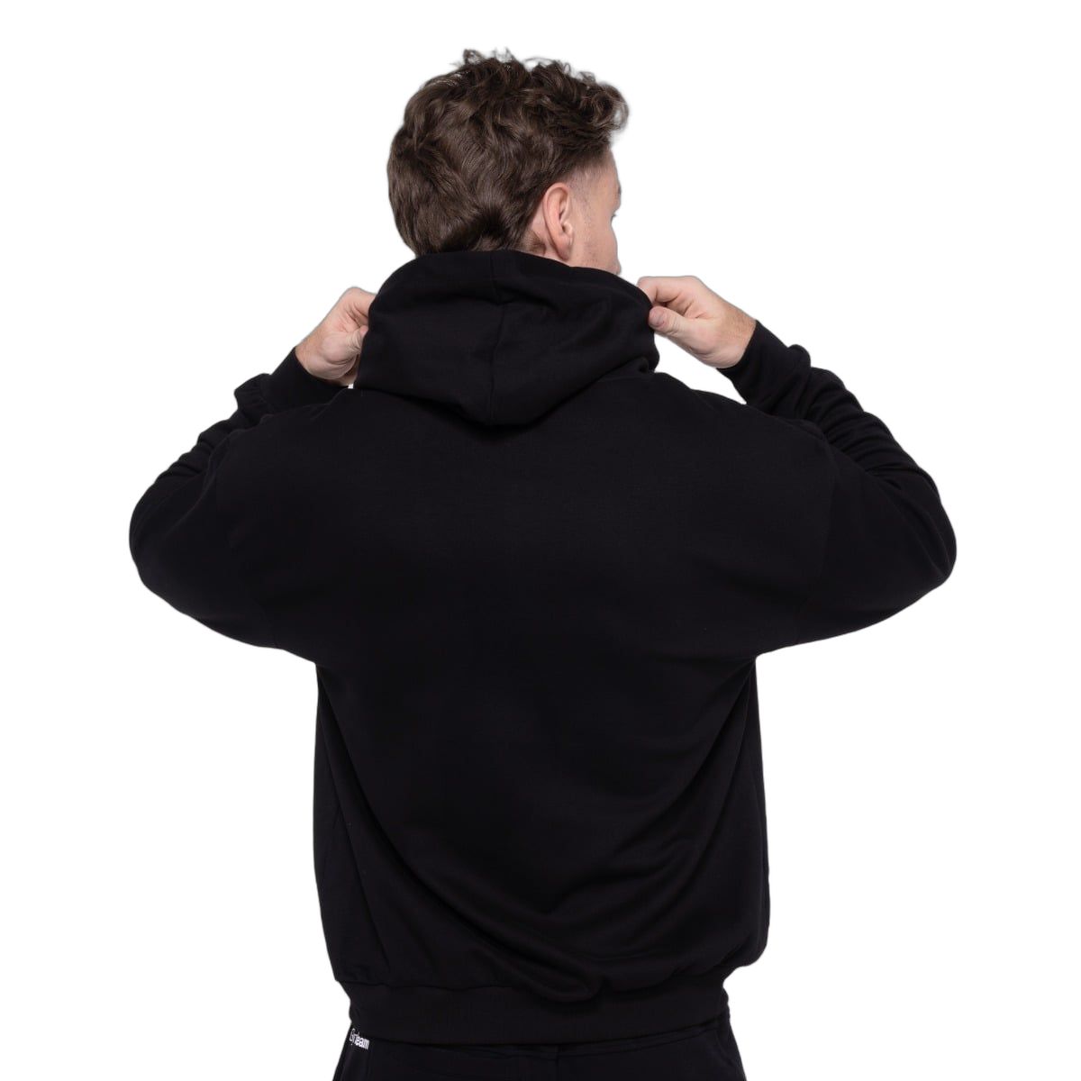 GymBeam Felpa uomo oversize Thorn nera con cappuccio e tasche