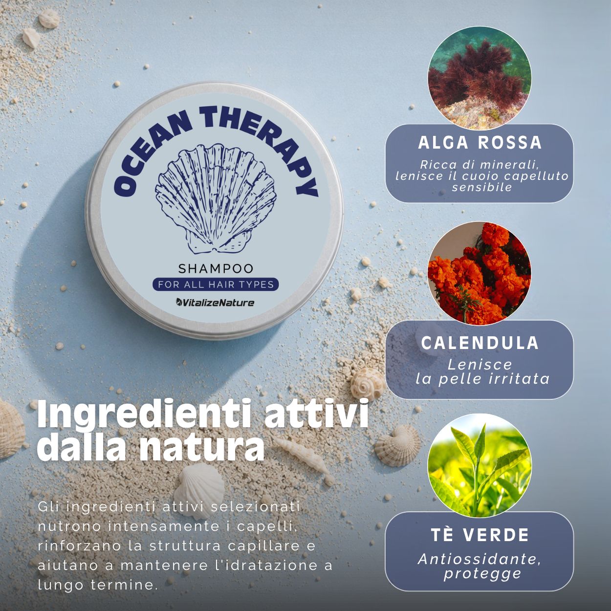 VitalizeNature Ocean Therapy Shampoo Solido – Estratti di Alghe & Olio d’Oliva
