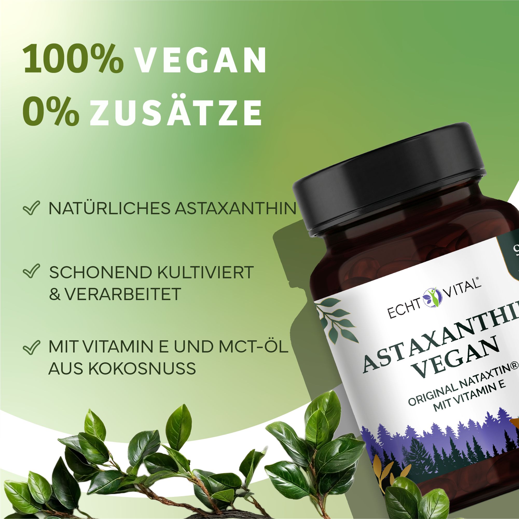 Echt Vital Astaxantina Vegan: 100% vegan, senza additivi, con vitamina E.