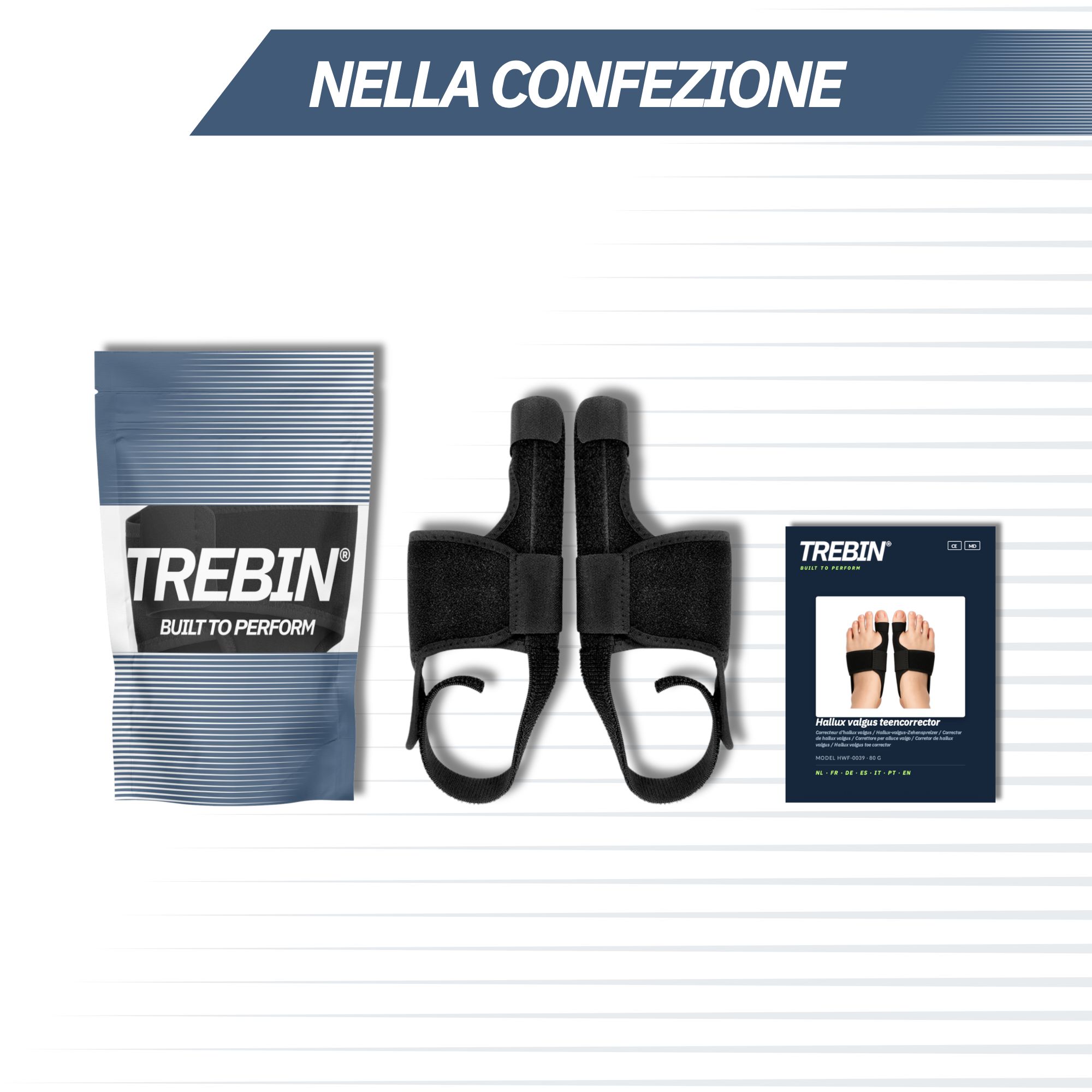 Contenuto della confezione: protezione metatarsale e istruzioni.