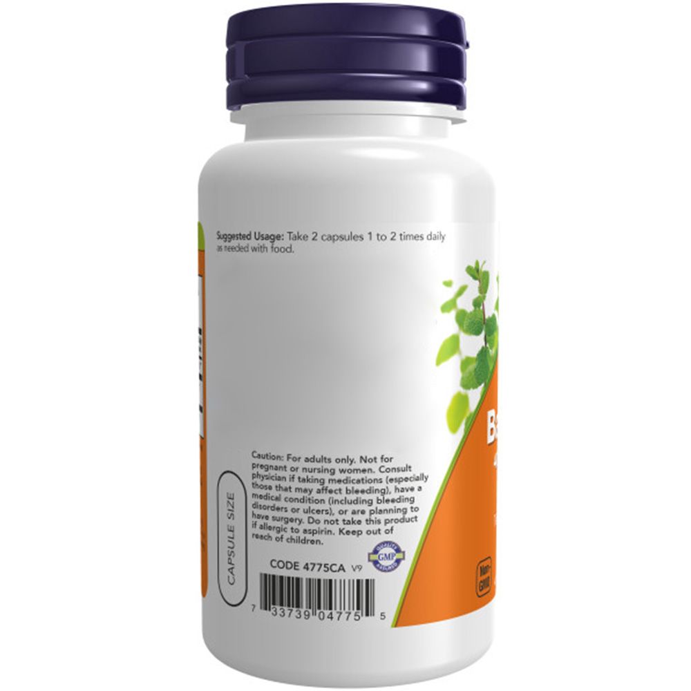 Retro del flacone. Scritta: Suggested Usage: Take 2 capsules 1 to 2 times daily. Codice 4775CA.