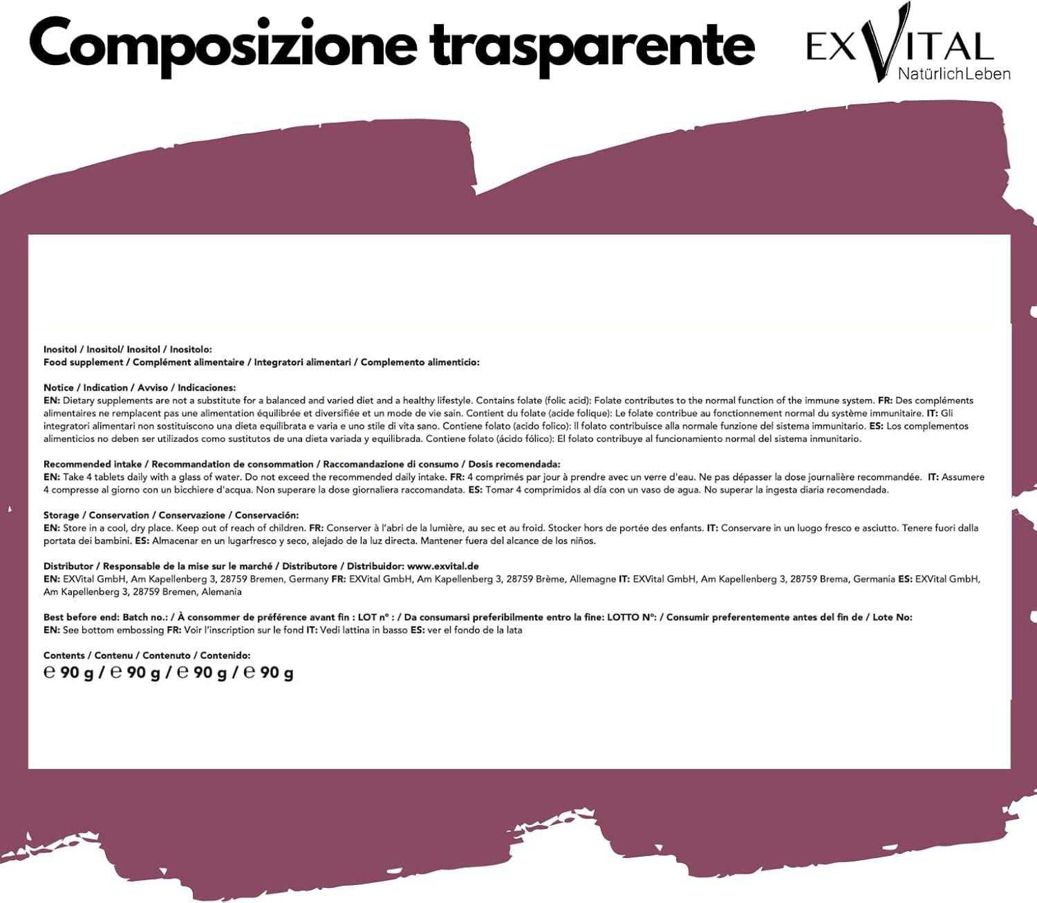 Silhouette di una donna incinta con testo: Assumere 4 compresse al giorno, 2000 mg di mio-inositolo al giorno.