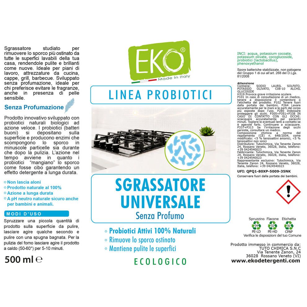 EKO Detergente Pavimenti e Superfici Dure, 500 ml, con probiotici.